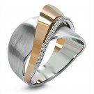 Creative Two Tone 925 Silver Rings Women White Sapphire Wedding Ring Size 6-10