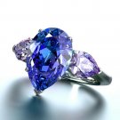 Fashion Women Rings Pear Cut Blue Sapphire 925 Silver Wedding Ring Size 6-10