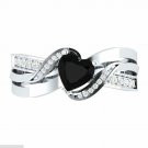 Romantic Women Heart Shape 2.55ct Black Sapphire 925 Silver Ring Size 6-10