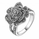 Flower Women Wedding Engagement Ring 925 Silver Black Sapphire Ring Size 6-10