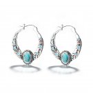 Vintage 925 Silver Turquoise Earrings Ear Hook Women Wedding Dangle Drop Jewelry