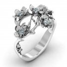 Fashion Flower 925 Silver Rings for Women White Sapphire Wedding Gift Sz 6-10