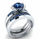 Fashion Round Cut 2.15ct Blue Sapphire 925 Silver Wedding Ring Size 6-10
