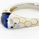 Elegant Dragonfly Two Tone 925 Silver Rings Women Blue Sapphire Ring Size 6-10