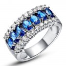 Elegant Women Oval Cut Blue Sapphire 925 Silver Wedding Ring Size 6-10