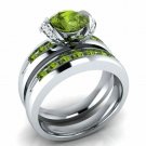 Fashion Women Round Cut 2.55ct Peridot 925 Silver Wedding Party Ring Size 6-10