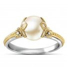 Fashion 18k Yellow Gold Plated Wedding Ring for Women Pearl Jewelry Size 6-10