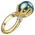 Fashion 18k Yellow Gold Plated Rings Women Jewelry Black Pearl Size 6-10