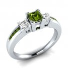 Elegant Women Princess Cut Peridot & White Sapphire 925 Silver Ring Size 6-10