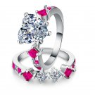 Gorgeous 2pcs/set Heart Shape White Sapphire 925 Silver Wedding Ring Size 6-10