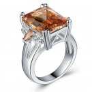 Luxury Women 925 Silver Jewelry Princess Cut Citrine Wedding Ring Size 6-10