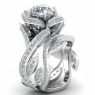 Romantic Women's Flower Round Cut White Sapphire 925 Silver Ring Size 6-10