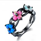 Fashion Flower 14kt Black Gold Filled Opal Women Party Cocktail Rings Size 6-10