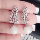 Fashion Leaf 925 Silver Drop Earrings for Women White Pearl Jewelry A Pair/set