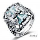 925 Silver Wedding Rings Women Jewelry Elegant Aquamarine Ring Size 6-10