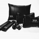 Set 5units Genuine PU Leather Car Full Cover Pillow Cushion Pad Logo Infiniti Headrest Back Rest