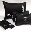 Car Seat Set 5units PU Leather Breathable Logo Lexus Cover Full Pad Headrest Cushion Support Pillow