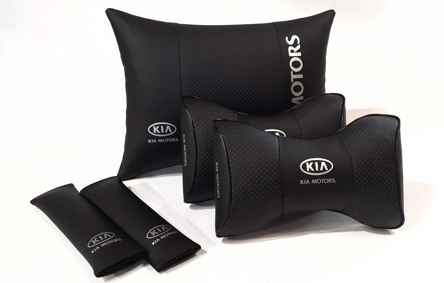 Auto Pillow Back Rest 5units Headrest Set Logo KIA Motors Car Full Cover Genuine PU Leather