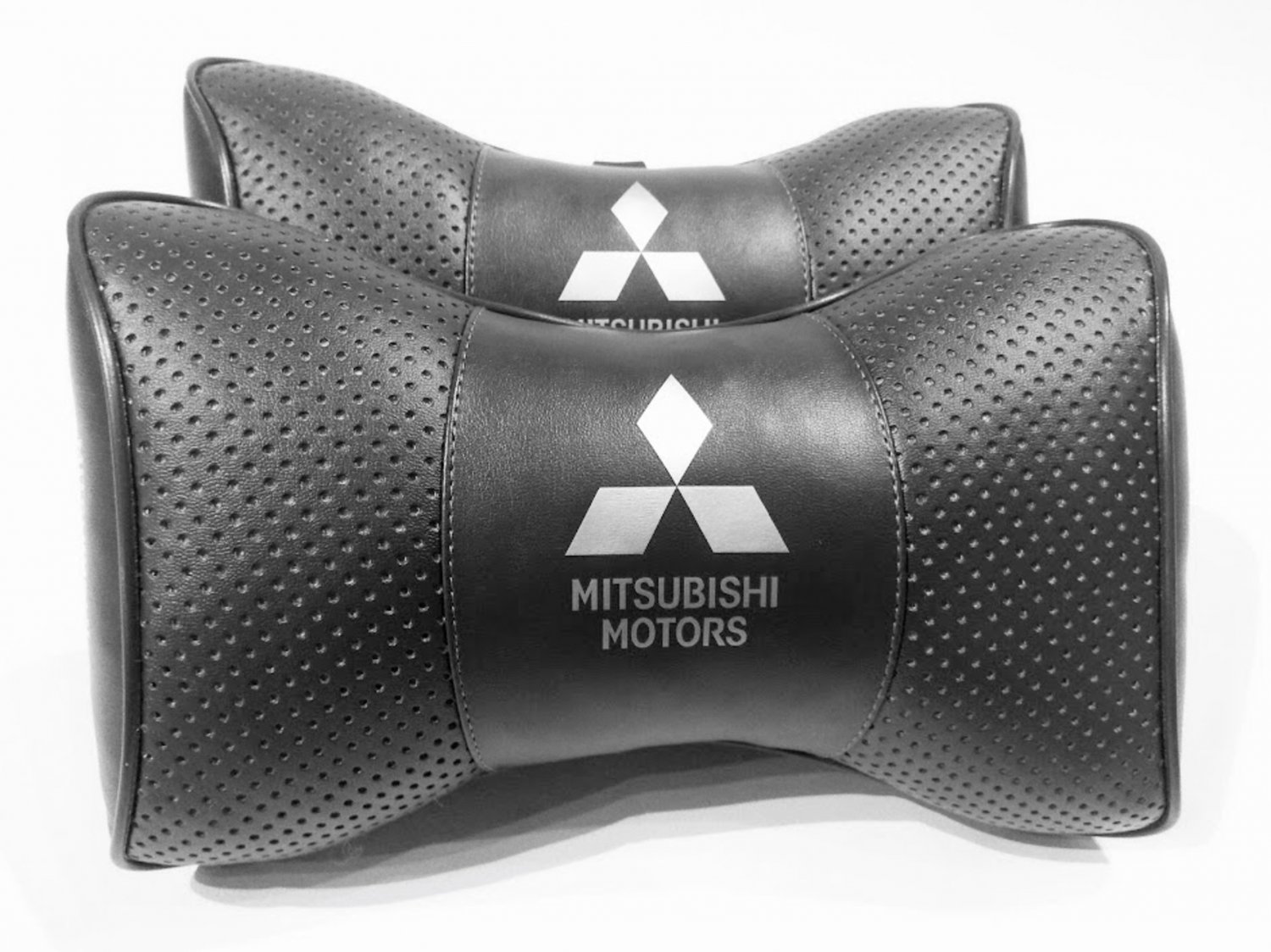 Auto 2pcs Headrest Pillow Cushion Logo Mitsubishi PU Leather Breathable Pilow