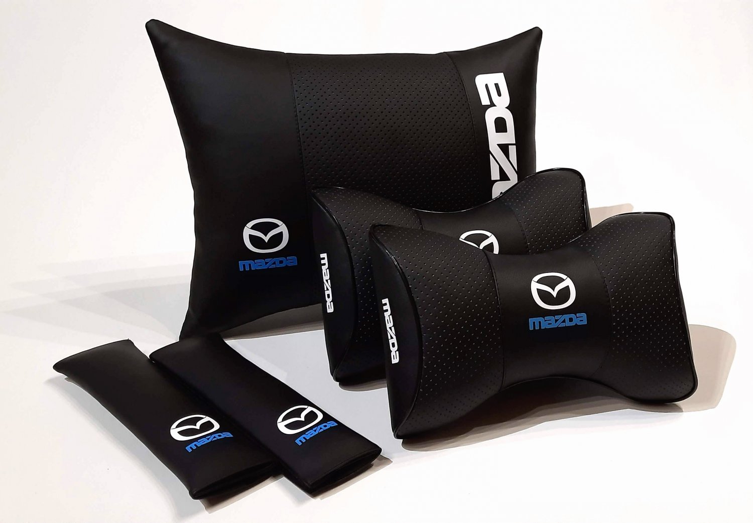 5units Auto Pillow Headrest Back Rest Set Logo Mazda Orthopedic Comfortable Seat