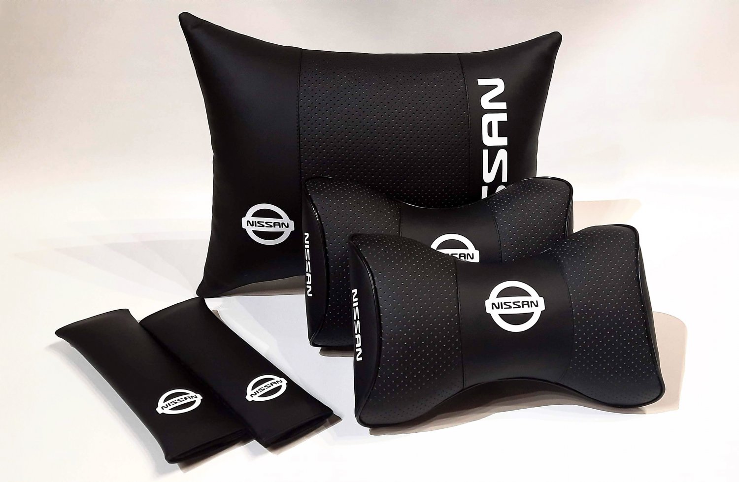 Headrest Back Rest Auto Pillow Set 5units Logo Nissan Genuine PU Leather