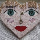 FEMALE FACE, OOAK Mosaic Heart Shaped Handmade Wall Decoration On Wood Base