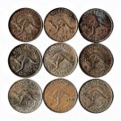 Australia, 1 Penny, 9 pcs. All Different (9-19-21) Lot ALP-001