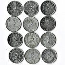 Belize, 5 Cents, 12 pcs. 12 Different.  (8-20-21)