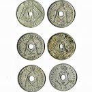 Belgium 1909-1939 25 Centimes, French Version, 6 All Different (8-30-21)