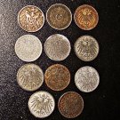 Germany Empire Early 1900s Iron, Copper-Nickel, Zinc 10 Pf 11 pcs, some with issues.