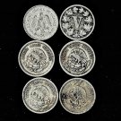 Mexico 5 Centavos, 1882, 1910, 1930s, 1940s, 6 All Different Circulated  (5-22-22)