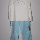New K.C. Parker by Hartstrings Cream floral pullover sweater capri pants set girls size 10