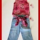 sale New Lipstik floral pink tank top belted jean capris girls size 5