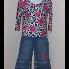 sale Lipstik leopard floral print long sleeve top and jeans set girls size 4T