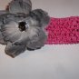 Silver grey peony on a hot pink 1.5 inch crochet headband