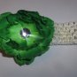 Green Peony Hairclip on a 1.5 inch cream crochet headband