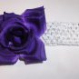 Purple Rose Hair Clip on a 1.5 inch white crochet headband