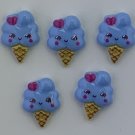 Kawaii Blue Ice Cream Cone Flatback Cabochon set of 5