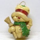 Vintage blow mold Christmas ornament snowman with broom soft plastic