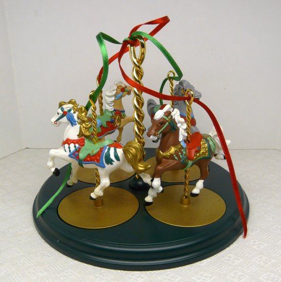 Hallmark Christmas Carousel Stand and Four Horses 1989