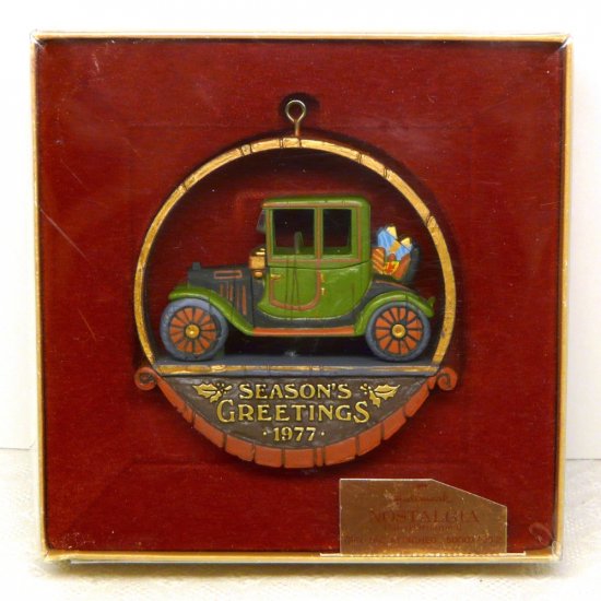 Vintage Hallmark Nostalgia Dated Christmas ornament with box antique car 1977 Linda Sickman box