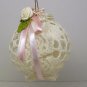 Christmas ornament Victorian style stiffened crocheted lace round with roses and ribbons