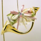 Christmas ornament Victorian style miniature French Horn decorated with roses, ribbons and lace