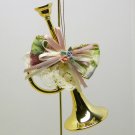 Christmas ornament Victorian style miniature Trumpet decorated with roses, ribbons and lace