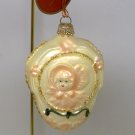 Christmas ornament Victorian style blown glass Germany pink cream green flower girl in bonnet