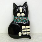 Christmas pin handmade cat kitten black and white with red and green bow Christmas pin handmade cat kitten black and white with red and green bow
