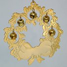 Gloria Duchin Goldtone Christmas ornament wreath with jingle bells 1994