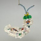 vintage Christmas ornament handmade beaded and lace caterpillar googly eyes
