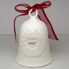 Hallmark Porcelain Dated Bell 2007 white wreath red ribbon boxed