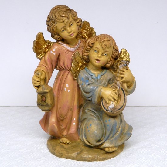 Vintage angel figurine 2 angels made in Italy numbered 54 lantern lute ...